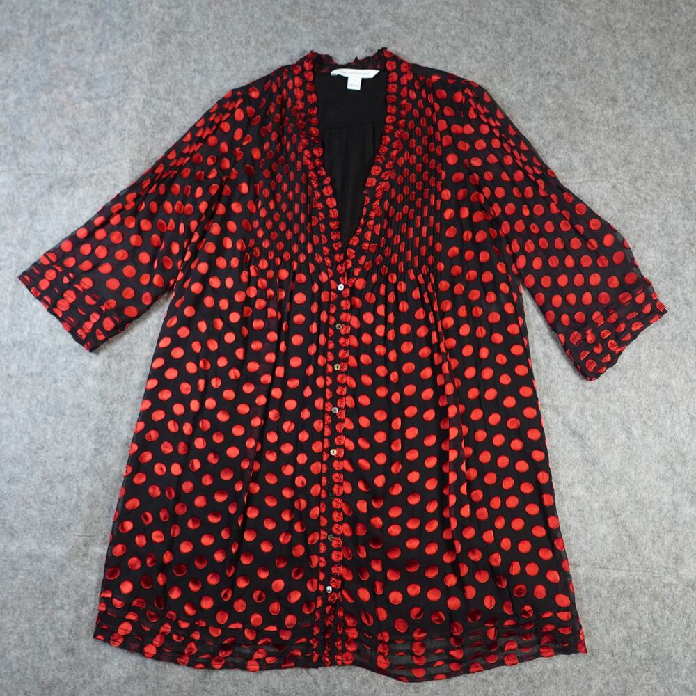 Diane von Furstenberg Dress Womens 2 Layla Red Polka Dot Sheath Shirt 3/4 Sleeve